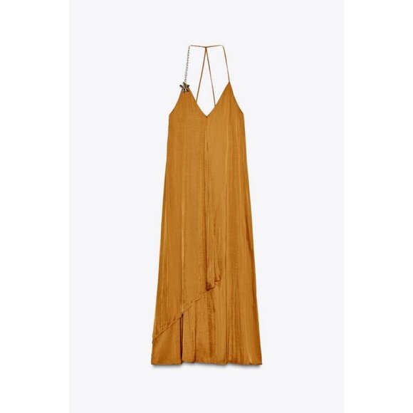 ZARA SATIN MIDI DRESS WITH DETAIL - Picture 1 of 7